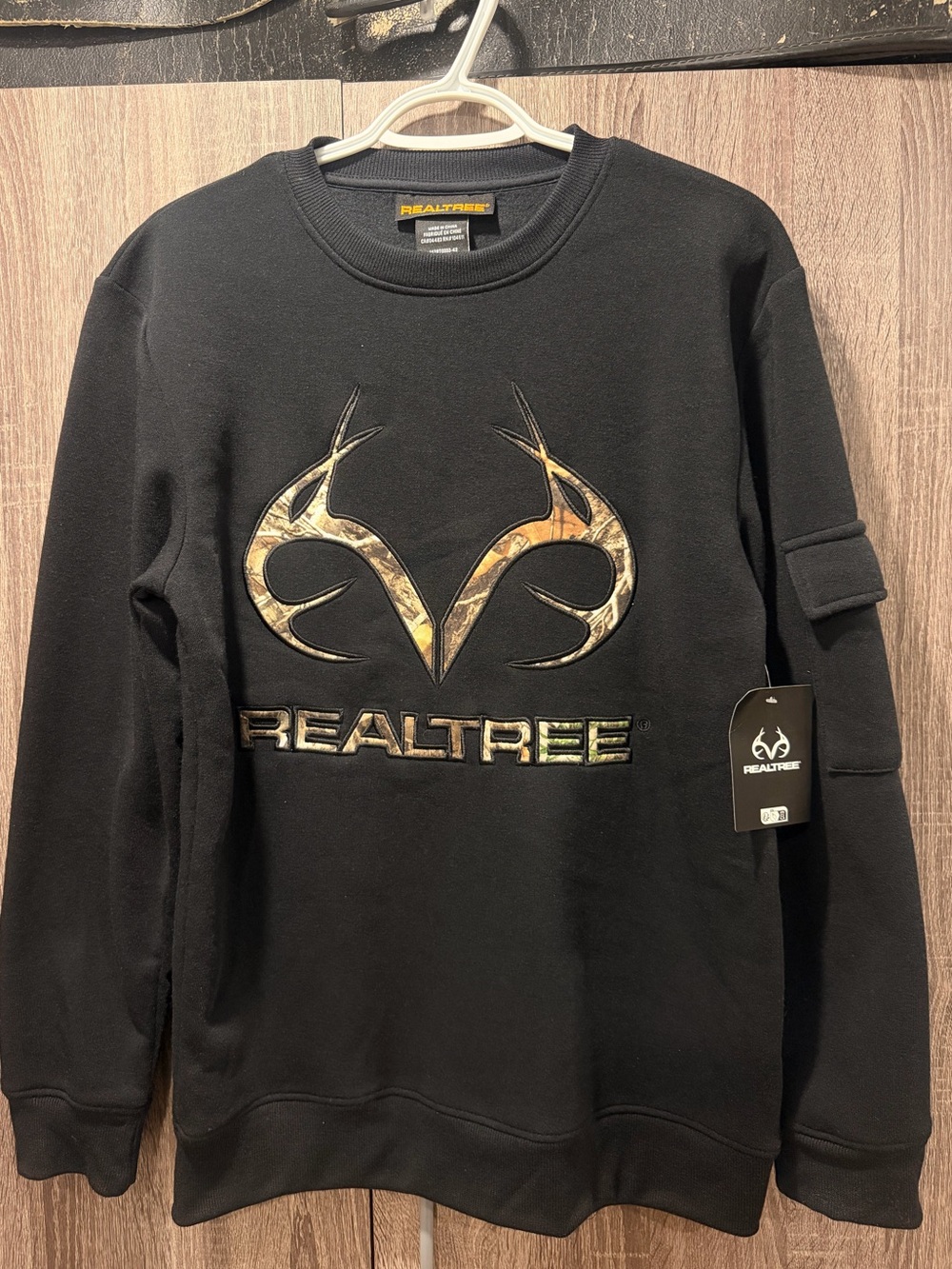 Realtree Black Crewneck Sweatshirt with Camo Logo